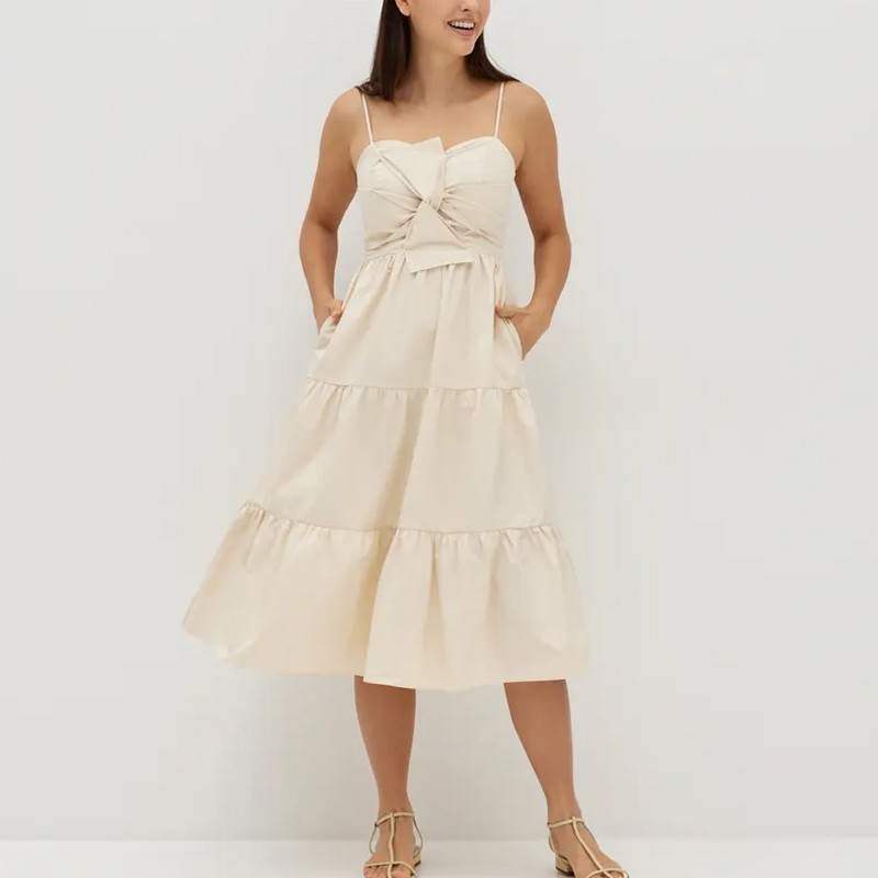 Midi White Dress With Sleeves