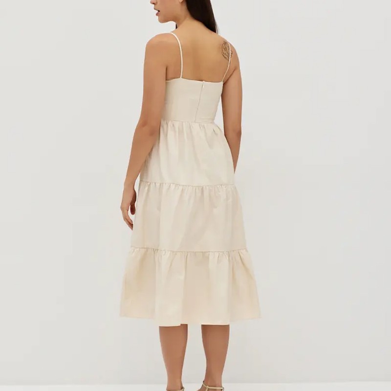 Midi White Dress With Sleeves