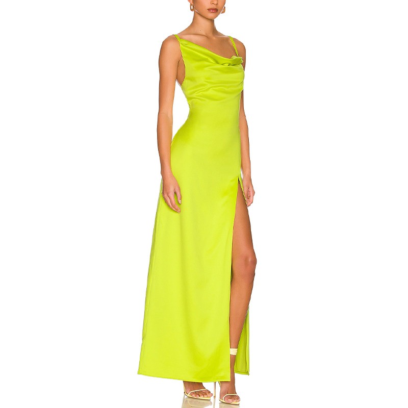 Green Party Wear Satin Dress