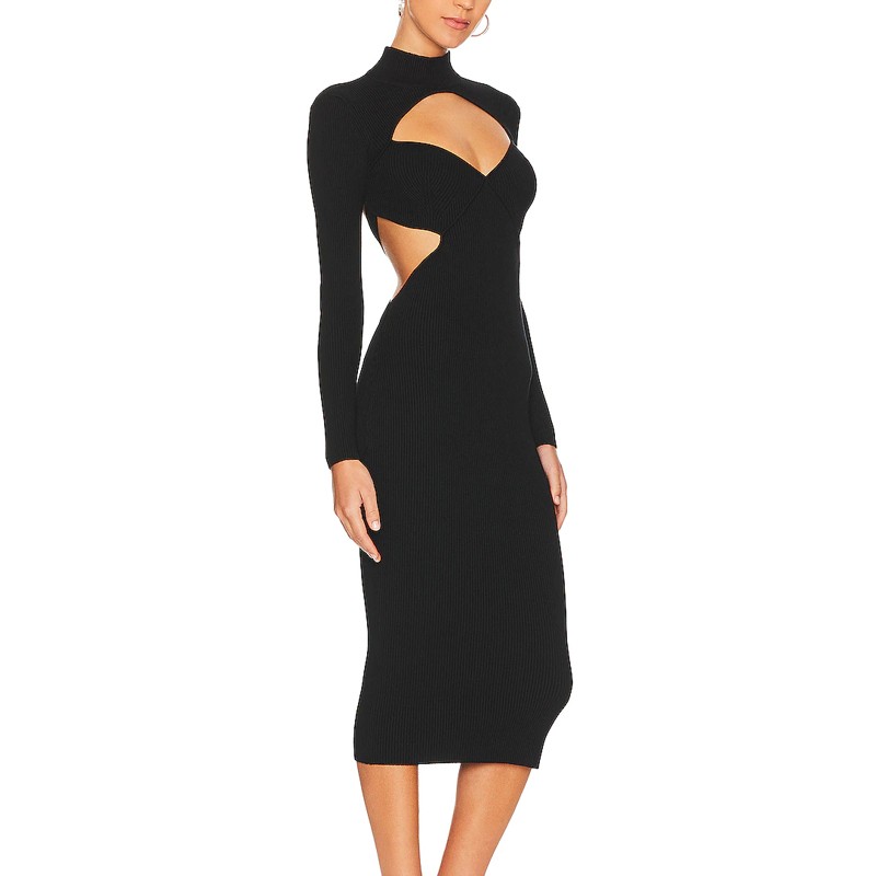 Black Linen Ribbed Dress