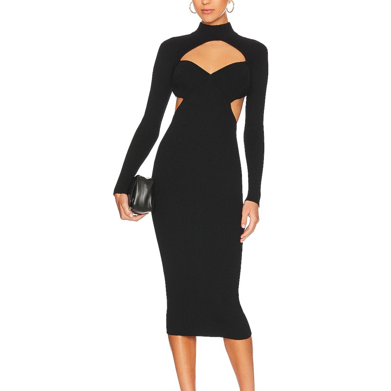 Black Linen Ribbed Dress