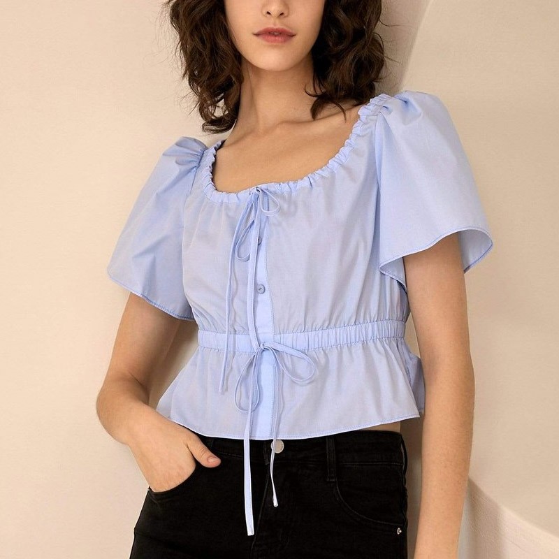 New Style Blue Petite Tops
