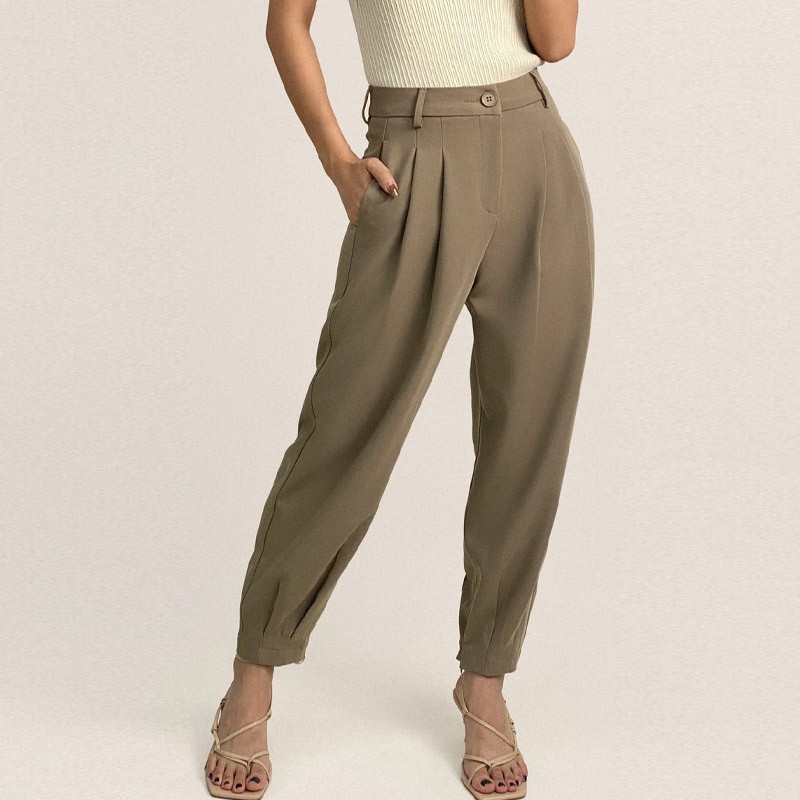 Women'S  Khaki Carrot Pants