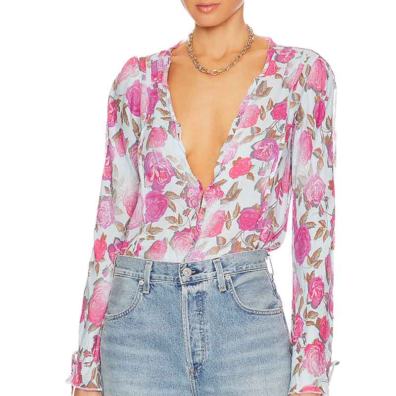 pink floral printed blouse