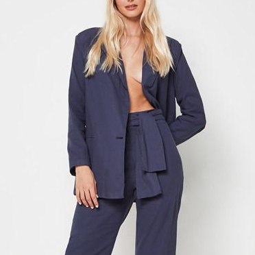 Linen Straight Women Button Blazer