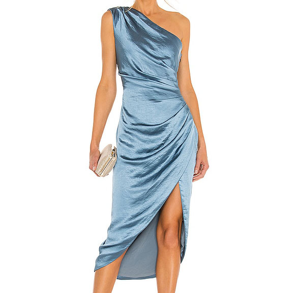 One Shoulder Satin Midi Dress For Women
